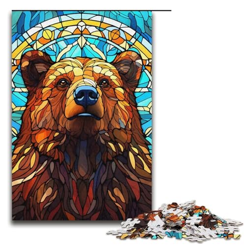 Puzzle 1000 Teile Buntglas-Braunbär-Puzzle für Erwachsene, Kartonpuzzle, anspruchsvolles Spiel, 14,96 x 10,24 Zoll von WGLINGX