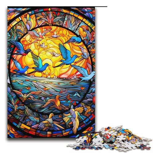 Puzzle 1000 Teile Buntglas-Vogel-Puzzle für Erwachsene, Kartonpuzzle, anspruchsvolles Spiel, 14,96 x 10,24 Zoll von WGLINGX