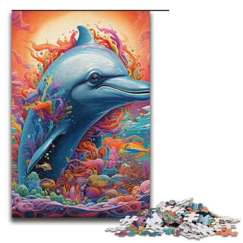 Puzzle 1000 Teile Delfin-Puzzle für Erwachsene, Papppuzzle für Familienspaß und Spieleabende (Größe 38 x 26 cm) von WGLINGX