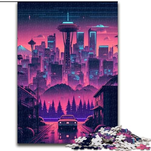 Puzzle 1000 Teile Downtown Seattle, Unmögliches Puzzle für Erwachsene, Lernspiel, Herausforderungsspielzeug (Größe 26x38cm) von WGLINGX