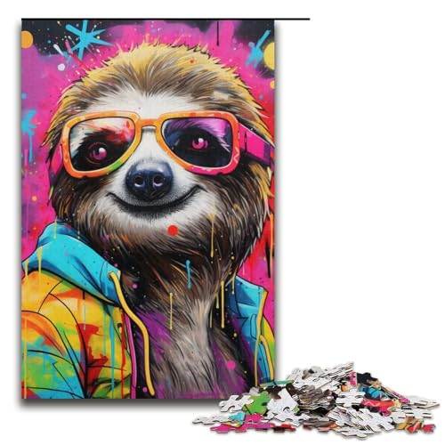 Puzzle 1000 Teile Faultier-Graffiti-Malpuzzle für Erwachsene, Kartonpuzzle, anspruchsvolles Spiel, 14,96 x 10,24 Zoll von WGLINGX