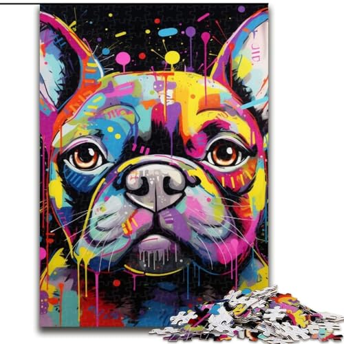 Puzzle 1000 Teile Französische Bulldogge Graffiti Puzzles für Erwachsene Familieninteraktives Spiel, Gehirn-Herausforderungsgeschenk (Größe 50x75cm) von WGLINGX