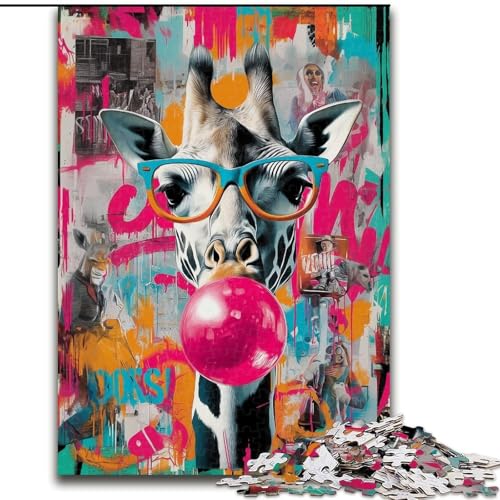Puzzle 1000 Teile Giraffen-Graffiti-Puzzle für Erwachsene, Familienaktivitätsspiel für Teenager, anspruchsvolles Denkspiel (Größe 26x38cm) von WGLINGX