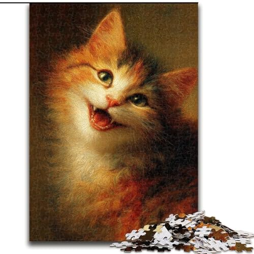 Puzzle 1000 Teile Glückliche Katze 1000 Teile Puzzle Geschenke Herausforderndes DIY-Denkspiel, interaktives Familienspiel (Größe 26x38cm) von WGLINGX