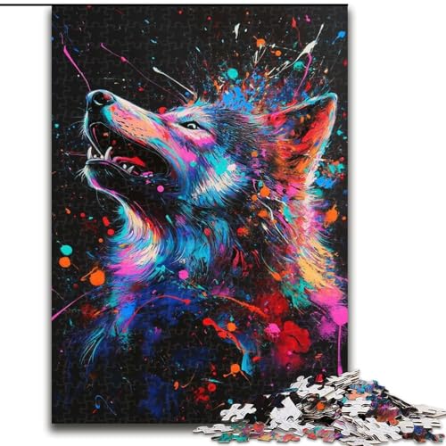 Puzzle 1000 Teile Graffiti-Wolf Holzpuzzle für Erwachsene, interaktives Familienspiel, Denksportaufgabe, Geschenk, Lernspielzeug (Größe 50x75cm) von WGLINGX