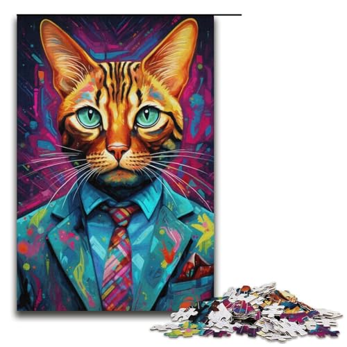 Puzzle 1000 Teile Katze im Anzug Puzzles für Erwachsene und Teenager Papppuzzle 14,96x10,24 Zoll von WGLINGX