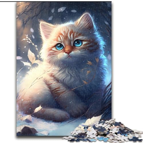 Puzzle 1000 Teile MKätzchen im Schnee, Puzzle für Erwachsene 1000, Geburtstage, Weihnachten, Halloween, Thanksgiving, Ostern (Größe 26x38cm) von WGLINGX