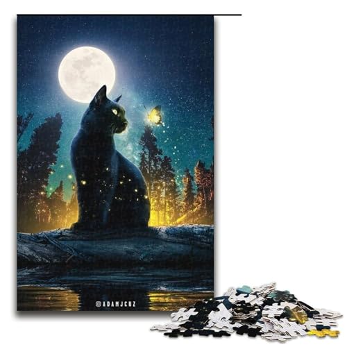 Puzzle 1000 Teile Mond Schwarze Katze Puzzle für Erwachsene Holzpuzzle Herausforderndes Spiel 19,69x29,53 Zoll Puzzle 1000 Teile Mond Schwarze Katze Puzzle für Erwachsene Holzpuzzle Herausforderndes Spiel 19,69x29,53 Zoll von WGLINGX