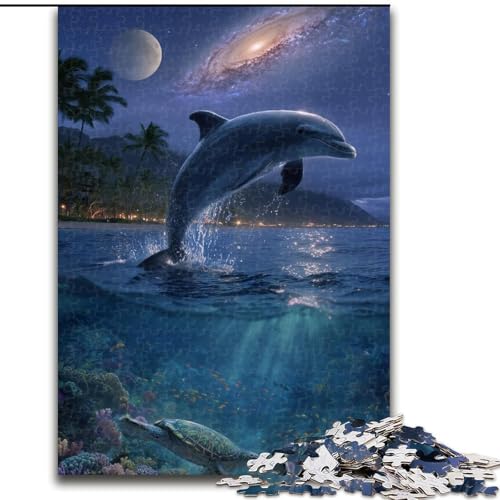 Puzzle 1000 Teile Nachtdelfine Puzzle für Erwachsene Perfektes Weihnachts- und Neujahrsgeschenk, Feiertagsgeschenk (Größe 50x75cm) von WGLINGX