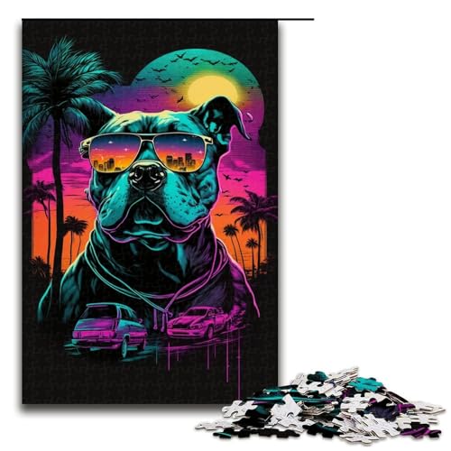 Puzzle 1000 Teile Neon Beach Dogs für Erwachsene, Holzpuzzle für Familienspaß und Spieleabende (Größe 50 x 75 cm) von WGLINGX