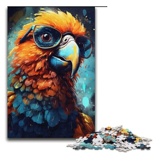 Puzzle 1000 Teile Papagei mit Brille, Puzzle für Erwachsene, Papppuzzle für Familienspaß und Spieleabend (Größe 38 x 26 cm) von WGLINGX
