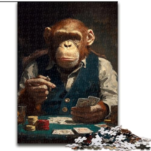 Puzzle 1000 Teile Schimpansen-Puzzle aus Holz für Erwachsene, interaktives Familienspiel, Denksportaufgabe, Geschenk, Lernspielzeug (Größe 50x75cm) von WGLINGX