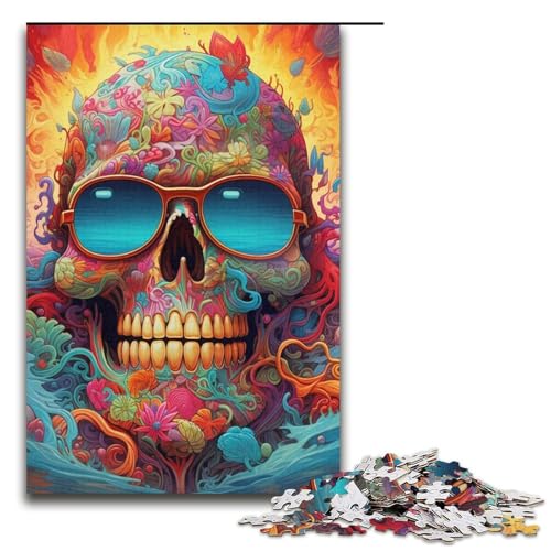 Puzzle 1000 Teile Totenkopf-Puzzle für Erwachsene, Kartonpuzzle, anspruchsvolles Spiel, 14,96 x 10,24 Zoll von WGLINGX