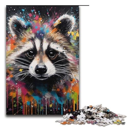 Puzzle 1000 Teile Waschbär-Graffiti-Malpuzzle für Erwachsene, Kartonpuzzle, anspruchsvolles Spiel, 14,96 x 10,24 Zoll von WGLINGX