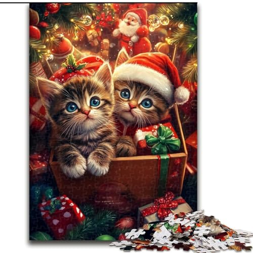 Puzzle 1000 Teile Weihnachtskätzchen-Puzzle für Erwachsene, perfektes Weihnachts- und Neujahrsgeschenk, Feiertagsgeschenk (Größe 26x38cm) von WGLINGX