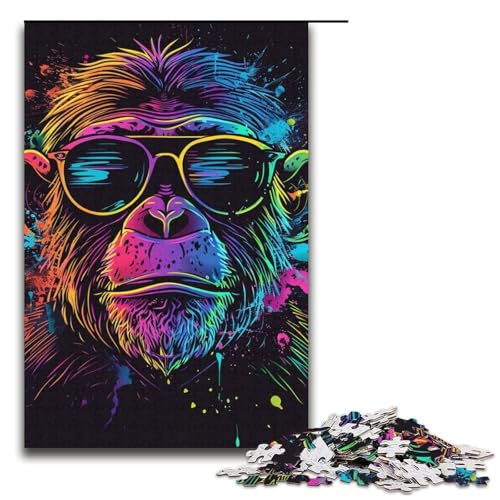 Puzzle 1000 Teile für Erwachsene, AFFE mit Kopfhörer, Sonnenbrille, Puzzle, Geschenk, Kartonpuzzle, Lernspiel, Herausforderungsspielzeug (Größe 38 x 26 cm) von WGLINGX