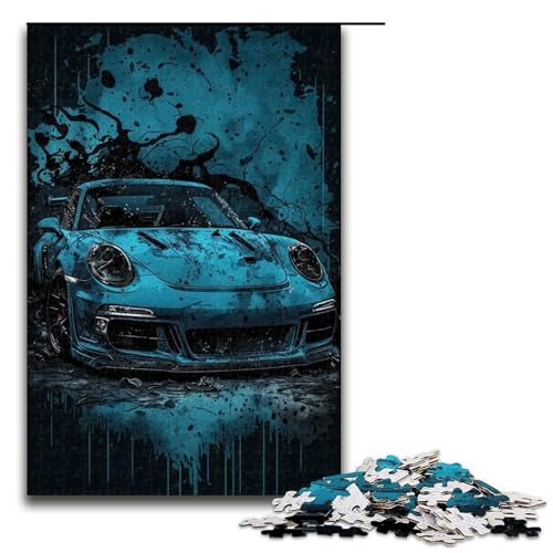 Puzzle 1000 Teile für Erwachsene, Aquarell-Sportwagen-Puzzle, Geschenk, Holzpuzzle, Lernspiel, Herausforderungsspielzeug (Größe 50 x 75 cm) von WGLINGX