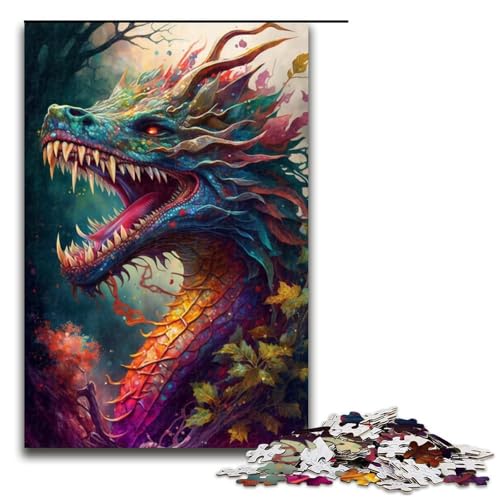 Puzzle 1000 Teile für Erwachsene, Aquarelldrache, anspruchsvolles, schwieriges Puzzle, tolle Geschenke und Spielzeuge, geeignet für Teenager ab 14 Jahren (Größe 50 x 75 cm) von WGLINGX