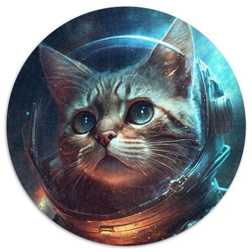 Puzzle 1000 Teile für Erwachsene, Astronautenkatze, runde Puzzles 1000 Teile für Erwachsene, anspruchsvolles Denkspiel – entspannendes Spielzeug für Teenager, 1000 Teile (67,5x67,5cm) von WGLINGX