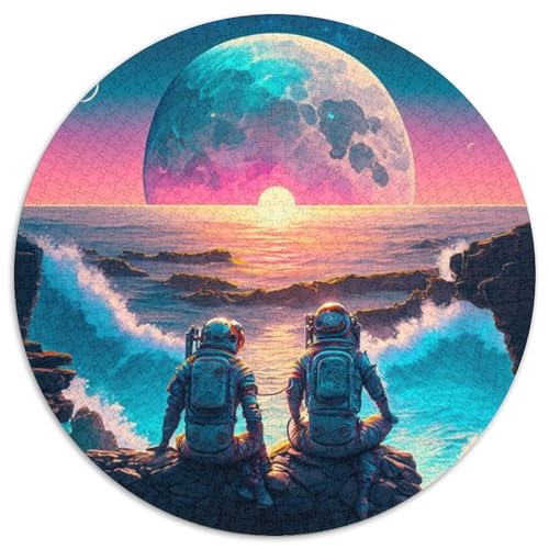 Puzzle 1000 Teile für Erwachsene, Astronautenpaar, runde Puzzles 1000 Teile für Erwachsene, anspruchsvolles Denkspiel – entspannendes Spielzeug für Teenager, 1000 Teile (67,5x67,5cm) von WGLINGX