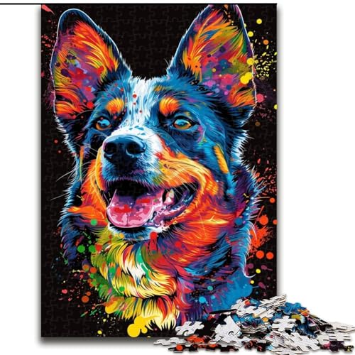 Puzzle 1000 Teile für Erwachsene, Australian Cattle Dog Art, Holzpuzzle, Teenager, Stressabbau, Cooles einzigartiges Geschenk für die Familie (Größe 26x38cm) von WGLINGX