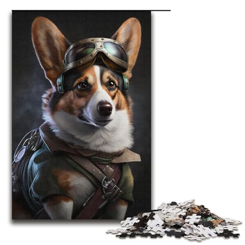Puzzle 1000 Teile für Erwachsene, Aviator Corgi-Puzzle für Jugendliche ab 14 Jahren, 38 x 26 cm von WGLINGX
