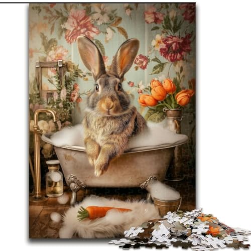 Puzzle 1000 Teile für Erwachsene, Badezimmer-Häschen, Puzzle für Erwachsene, 1000 Teile, Spielzeug, Geschenk, pädagogisches, intellektuelles, entspannendes, lustiges Familienspiel (Größe 26x38cm) von WGLINGX
