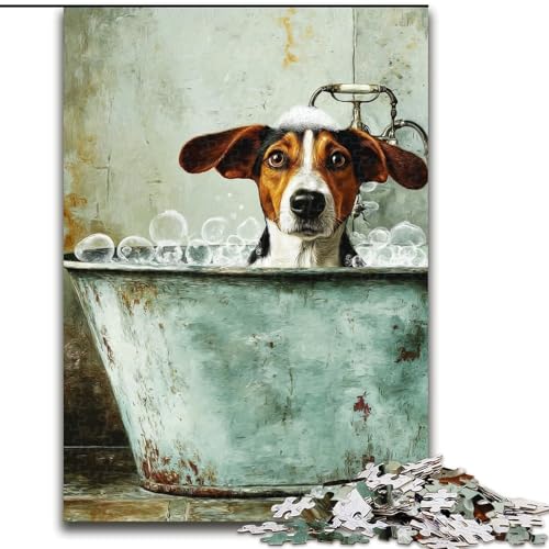 Puzzle 1000 Teile für Erwachsene, Badezimmerhund, Unmögliches Puzzle für Erwachsene, Interaktives Familienspiel, DIY-Heimdekor, Herausforderndes Denkspiel-Geschenk (Größe 26x38cm) von WGLINGX