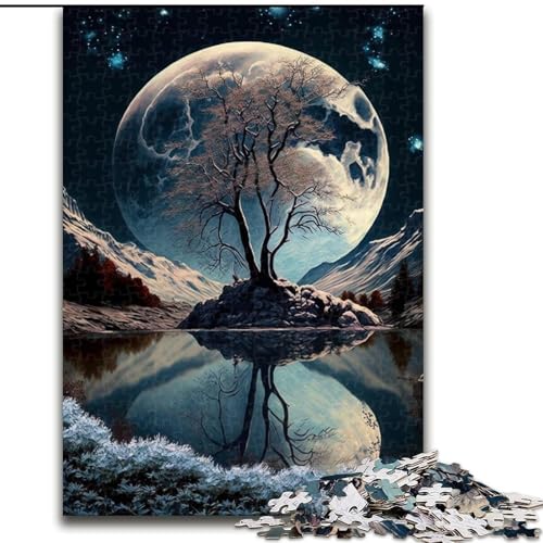 Puzzle 1000 Teile für Erwachsene, Baum auf dem Mond, Holzpuzzle, Teenager, Stressabbau, Cooles einzigartiges Geschenk für die Familie (Größe 50x75cm) von WGLINGX