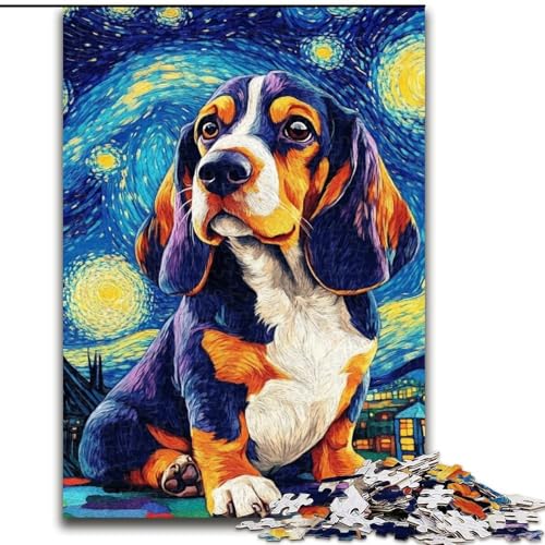 Puzzle 1000 Teile für Erwachsene, Beagle unter dem Nachthimmel, Holzpuzzle, DIY-Dekoration, anspruchsvolles Denkspiel, (Größe 50x75cm) von WGLINGX