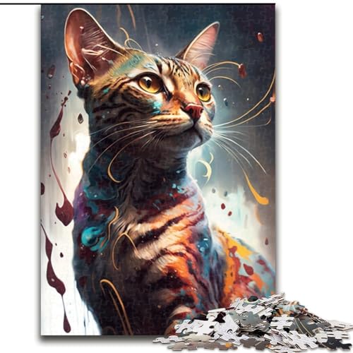 Puzzle 1000 Teile für Erwachsene, Bengalkatze malen, Kartonpuzzle für Erwachsene, anspruchsvolles Denkspiel für Teenager, perfekt als Heimdekoration oder Geschenk (Größe 26x38cm) von WGLINGX