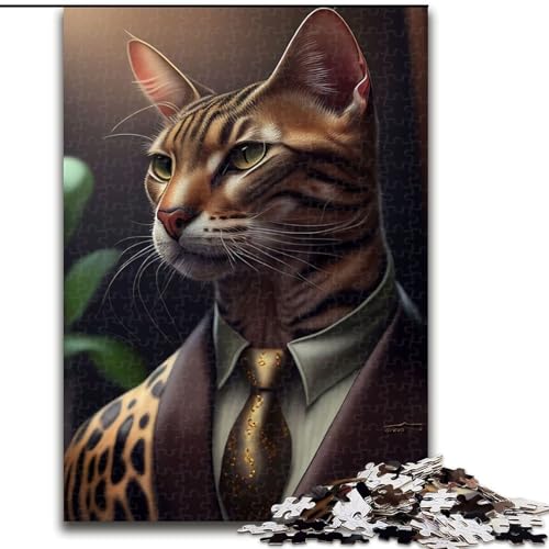 Puzzle 1000 Teile für Erwachsene, Bengalkatzenanzug, Tier, Holzpuzzle, interaktives Familienspiel, Denksportaufgabe, Geschenk, Lernspielzeug (Größe 26x38cm) von WGLINGX