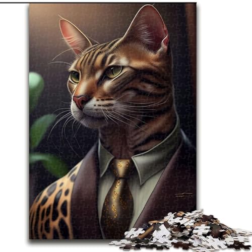 Puzzle 1000 Teile für Erwachsene, Bengalkatzenanzug, Tier, Holzpuzzle, interaktives Familienspiel, Denksportaufgabe, Geschenk, Lernspielzeug (Größe 50x75cm) von WGLINGX