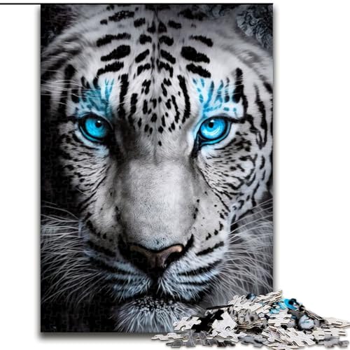 Puzzle 1000 Teile für Erwachsene, Blaue Augen, Weißer Tiger, 1000-teiliges Puzzle, Spielzeug, Geschenk, pädagogisches intellektuelles Dekomprimierungsspaß, Familienspiel, Größe 26x38cm von WGLINGX