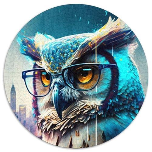 Puzzle 1000 Teile für Erwachsene, Blaue Eule, runde Puzzles 1000 Teile für Erwachsene, anspruchsvolles Denkspiel – entspannendes Spielzeug für Teenager, 1000 Teile (67,5x67,5cm) von WGLINGX