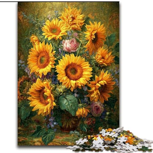 Puzzle 1000 Teile für Erwachsene, Blumen, Sonnenblumen, Kunst, Puzzle für Erwachsene, 1000 Teile, interaktives Familienspiel, Denksportaufgabe, Geschenk, Lernspielzeug (Größe 26x38cm) von WGLINGX