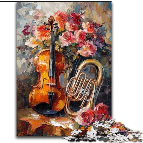 Puzzle 1000 Teile für Erwachsene, Blumen, Violine, Puzzle für Erwachsene, 1000 Teile, Lernspiele, schöne Dekoration (Größe 26x38cm) von WGLINGX