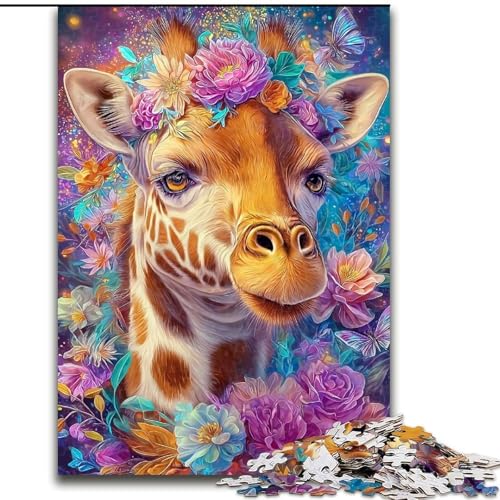 Puzzle 1000 Teile für Erwachsene, Blumen-Giraffe, 1000-teiliges Puzzle, interaktives Familienspiel, Denksportaufgabe als Geschenk, Lernspielzeug (Größe 50x75cm) von WGLINGX