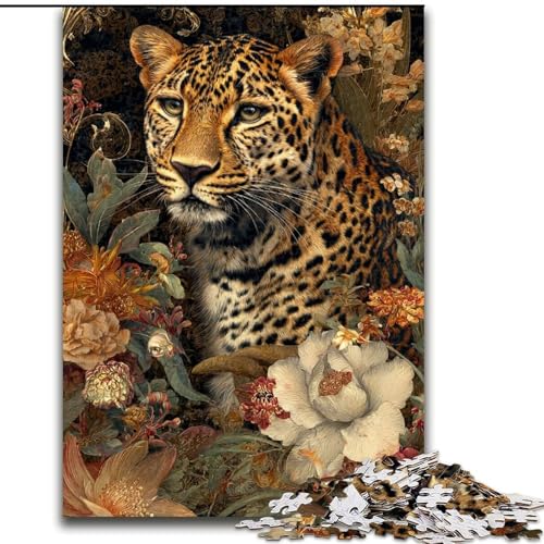 Puzzle 1000 Teile für Erwachsene, Blumen-Leopard, 1000-teiliges Puzzle, interaktives Familienspiel, Denksportaufgabe als Geschenk, Lernspielzeug (Größe 50x75cm) von WGLINGX