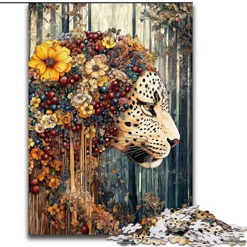 Puzzle 1000 Teile für Erwachsene, Blumen-Leopard, unmögliches Puzzle für Erwachsene, Kunstwerk-Dekor, Intelligenzspielzeug für Familien-Indoor-Spiele (Größe 50x75cm) von WGLINGX