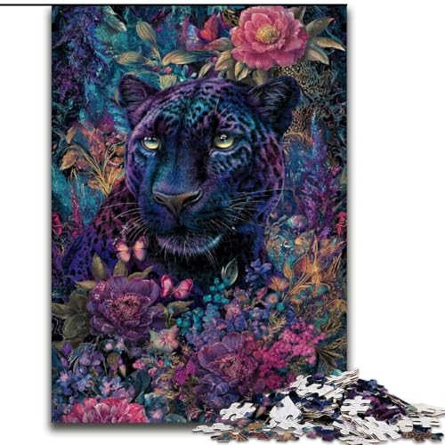 Puzzle 1000 Teile für Erwachsene, Blumen-Puzzle mit schwarzem Panther, Holzpuzzle für Erwachsene, interaktives Familienspiel, Gehirn-Herausforderungsgeschenk (Größe 50x75cm) von WGLINGX