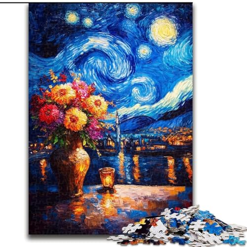 Puzzle 1000 Teile für Erwachsene, Blumen unter dem Nachthimmel, Puzzle 1000 Teile für Erwachsene, Spielzeug, Geschenk, pädagogisches, intellektuelles, entspannendes Familienspiel (Größe 26x38cm) von WGLINGX