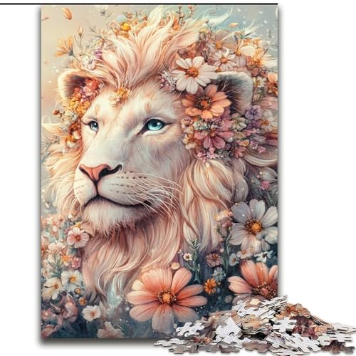 Puzzle 1000 Teile für Erwachsene, Blumenlöwe, Puzzle für Erwachsene, 1000 Teile, Lernspiele, schöne Dekoration (Größe 50x75cm) von WGLINGX