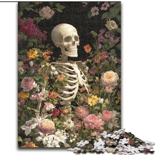 Puzzle 1000 Teile für Erwachsene, Blumenschädel-Puzzle für Erwachsene, 1000-teilige Lernspiele, schöne Dekoration (Größe 26x38cm) von WGLINGX