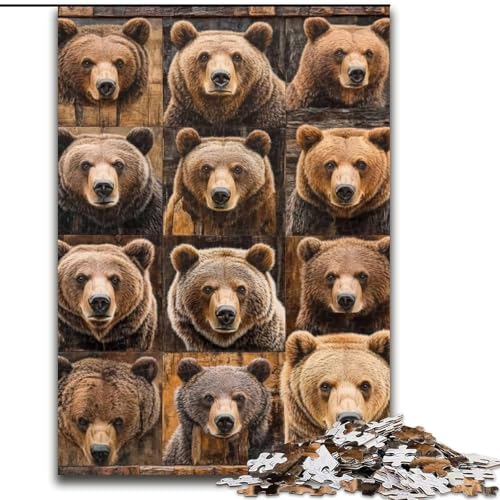 Puzzle 1000 Teile für Erwachsene, Braunbär-Collage, Puzzle, Weihnachten, Halloween, Muttertag, Neujahr, Ostergeschenk (Größe 50x75cm) von WGLINGX