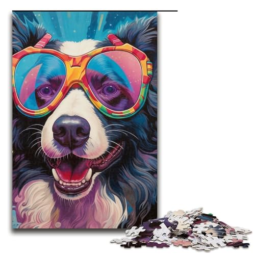 Puzzle 1000 Teile für Erwachsene, Brille, Border Collie, Puzzle, Wanddekoration, Heimkunstdekor, für Jugendliche ab 14 Jahren (Größe 50 x 75 cm) von WGLINGX