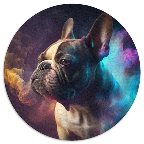 Puzzle 1000 Teile für Erwachsene, Bulldogge, rund, Papierpuzzle, Denksportaufgabe, interaktives Familienspiel, geeignet für Kinder ab 14 Jahren (67,5 x 67,5 cm) von WGLINGX