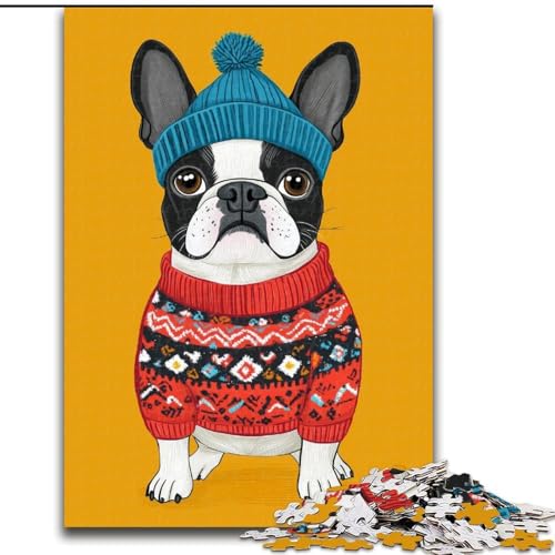 Puzzle 1000 Teile für Erwachsene, Bulldogge in Kleidung, Puzzle 1000 Teile für Erwachsene, Spielzeug, Geschenk, pädagogisches, intellektuelles, entspannendes Familienspiel (Größe 50x75cm) von WGLINGX