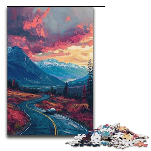Puzzle 1000 Teile für Erwachsene, Bunte Autobahn mit Berg, Heimdekoration, Puzzle, einzigartiger Geburtstag (Größe 38 x 26 cm) von WGLINGX