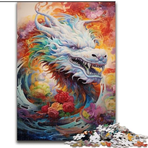 Puzzle 1000 Teile für Erwachsene, Bunte Drachenkunst, Holzpuzzle, Teenager, Stressabbau, Cooles einzigartiges Geschenk für die Familie (Größe 26x38cm) von WGLINGX